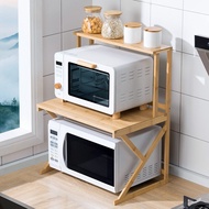 Kitchen Storage Rack Rice Cooker Oven Microwave Oven Shelf Double-Layer Household Table Desktop Storage Supplies Bamboo Solid Wood
