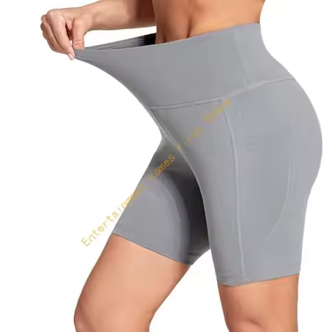 High Waist Women's Swim Shorts 5 Point Boy Shorts with Pockets for Beach and Pool Quick-drying Short
