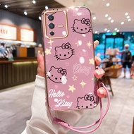 HP Casing For VIVO V23 5G V23i 5G V23E 5G V23E 4G Case Casing Cat Pattern Bow HP Casing Layered Stra