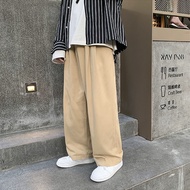 Men's Long Pants Spring Autumn Casual Loose Straight Retro BF Hong Kong Style Elastic Waist Trendy B