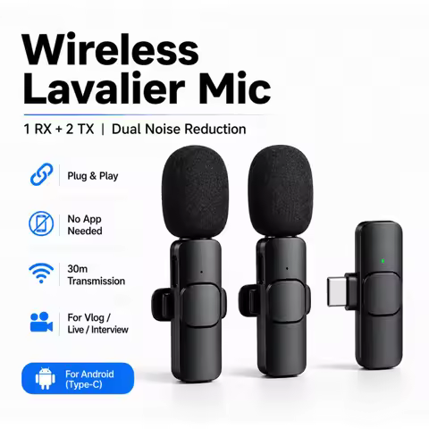 K8 K9 2.4G Wireless Lavalier Microphone for Phone, Noise Reduction Clip On Mic with Monitoring & Rev