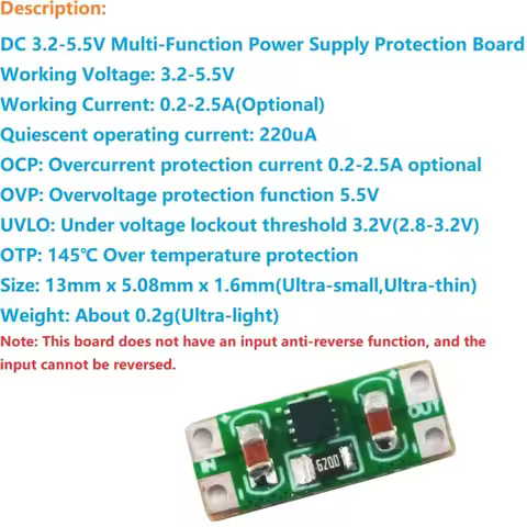 DC 3.3-5V for Arduino ESP32 Wifi MCU Type-C Diy 0.2-2.5A Overvoltage Overcurrent OCP OVP UVLO OTP Po