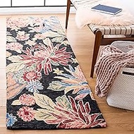 SAFAVIEH Jardin Collection Runner Rug - 2'3" x 8', Charcoal & Red, Handmade Floral Wool & Cotton, Id