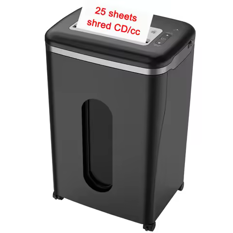High-Efficiency Office Paper Shredder 25 Sheet Cross Cut 4*40mm CD Shredding Machine with 33L Pull B