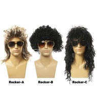 Punk Rocker Wig Long Curly Hair Wig Heavy Metal Display for Men's Cosplay & Halloween Wanita Wig for