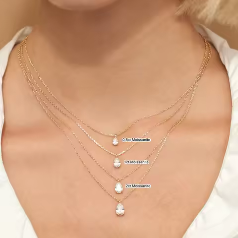 Kirin Palace Moissanite Diamond 585 Gold 14K Pendant Pear Cut 0.5ct 1ct 2ct Women Engagement Birthda