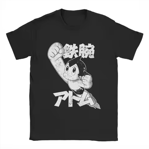 Mighty Atom Astro Boy Men's T Shirts Anime Funny Tee Shirt Short Sleeve Crew Neck T-Shirt Cotton Gif