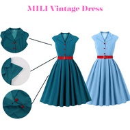 MILI Retro Dress Retro Vintage Hong Kong Style Color Matching High Waist Dress with Belt 2 Colors 2X
