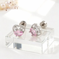 Pink Cubic Zircon Helix Ear Piercing 20g Screw Back Heart Ear Stud Stainless Steel Helix Tragus Stud