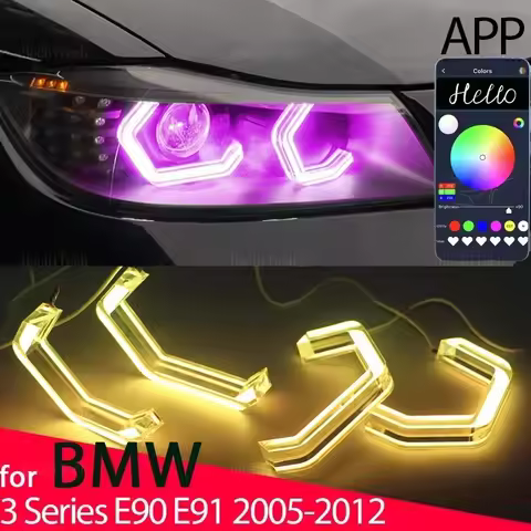Multi-colored Ring Angel Eyes RGB M4 Style LED App Control for BMW 3 Series E90 E91 2005-12 316i 318