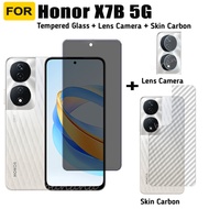Honor X7B 5G Anti-Spy Tempered Glass for Honor X7A X8A X6A X8B Privacy Screen Protector 3 in 1 Carbon Fiber Film and Camera Protector