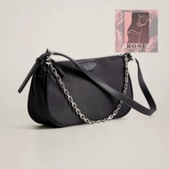 MANGO Silver Chain Double Strap Baguette Handbag Authentic Original Bag Tangan Rantai Perak Dua Tali Murah