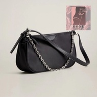 MANGO Silver Chain Double Strap Baguette Handbag Authentic Original Bag Tangan Rantai Perak Dua Tali