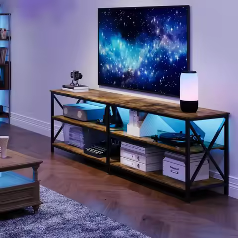 TV Stand with Power Outlet for 70 Inch TV, Industrial TV Console Table for Living Room, Entertainmen