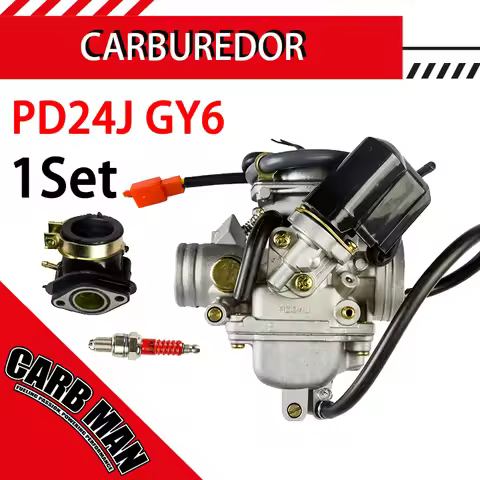 PD24J 24mm Motorcycle PD Carburetor with Spark Plug Intake Carb For Honda 125cc 150cc GY6 Engine Sco