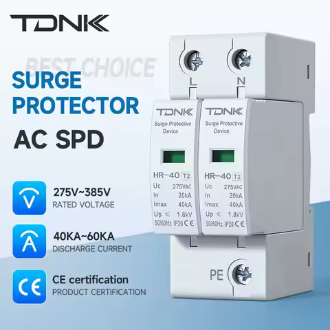 TDNK 2P AC SPD Surge Protector 20KA-40KA 30KA-60KA 275V 385V Low-Voltage Arrester Device for House E