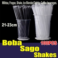 100pcs Disposable Straw Individually Wrapped Boba Straws (21cm & 23cm) | Sago Straw and Shakes Straw