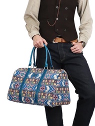 旅行包與週末行李袋 牛皮拼接提花毛毯手提旅行包 出差短途行