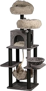 dobar® Sophie XL Wooden Scratching Post with Anthracite and Removable Covers - Sturdy Cat Furniture 