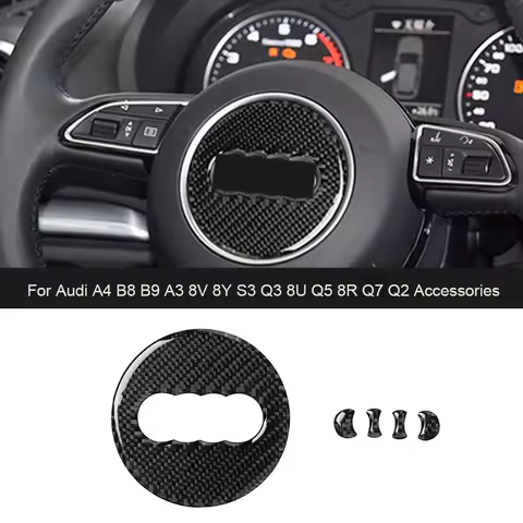 Car Steering Wheel Cover Carbon Fiber Texture Sticker Decoration For Audi A4 B8 B9 A3 8V 8Y S3 Q3 8U