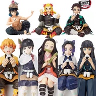 Anime Demon Slayer Figure Tanjirou Nezuko Zenitsu Inosuke Shinobu Giyuu Eat Rice Balls Kimetsu No Yaiba PVC Action Figurine