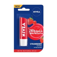 NIVEA Lip Care Caring Lip Balm - Strawberry Shine (4.8g) | Lip Balm | Colored Lip Balm