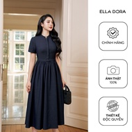 ELLA DORA denim dress with 1-button turtleneck design, modern, elegant long form [D263LA]