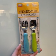 全新EDISON mama 嬰幼兒學習餐具組 叉子+湯匙 藍+綠