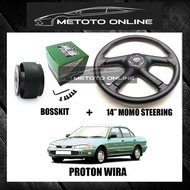 14'' INCH 4 SPOKE MOMO STEERING WHEEL WITH BOSSKIT SET FOR PROTON WIRA