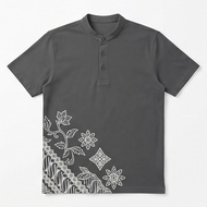 Aztec Diamond Embroidered Mandarin Collar Polo, Men's Casual Breathable Short Sleeve Ethnic Style He