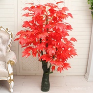 YQ24 Artificial Red Maple Green Plant Potted Plant Fake Trees Bonsai Fake Flower Bonsai Artificial Flower Decorative Dec