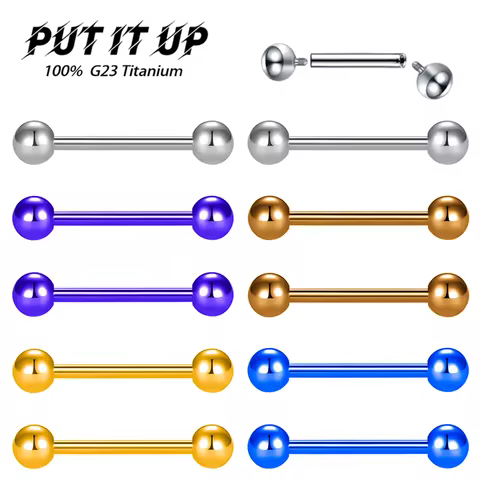1/10 Pieces F136 Implant-Grade Titanium Alloy Straight Bar Ear Bridge 14G 16G Tongue Stud Anodised B