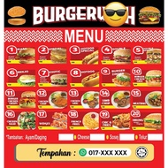 STIKER MENU BURGER AWESOME RED AND BURGER PICTURE AND SELF FILL PRICE COLUM