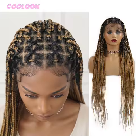 36" African Braided Wig Fulani Knotless Braids Tribal Stitch Braids Box Braids Synthetic Cornrow Box