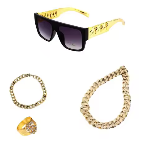 PESENAR 80s 90s Accessories Outfit for Men Hip Hop Costume Kit Old School Rapper Sunglasses Faux Gol
