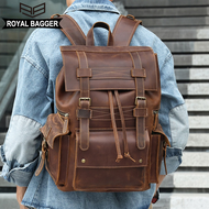 Royal Bagger New Retro 17 Inch Laptop Bag for Men Grazy Horse Leather Business Casual Backpack Outdoor Travel Large Capacity Shoulder Bags