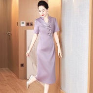 年新款修身顯瘦高貴有氣質晚宴禮服淺紫色優雅顯年輕喜婆婆裝
