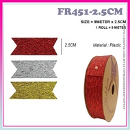 2.5CM/3.8CM/9M PLASTIC SHINY RIBBON/RIBEN BERKILAT/RIBEN HANTARAN/GLITER RIBBON/RIBBON BOUQUET BOX R