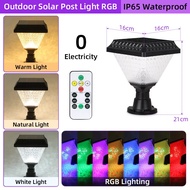 RGB Outdoor Solar Pillar Lights IP65 Waterproof LED Garden Fence Light Remote Control Dimming Post L