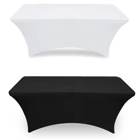 1/2PCS 4/6FT Spandex Table Cloth Black for Rectangle & Folding Table Stretch Fitted Table Cover 6 ft