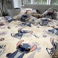 Ins Cartoon Stitch 4 IN 1 Bedding Sets Dormitory Bedroom Comforter Cover Flat Bedsheet Pillowcase