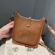 Hermes 愛馬仕 mini evelyne 16 金棕 銀釦