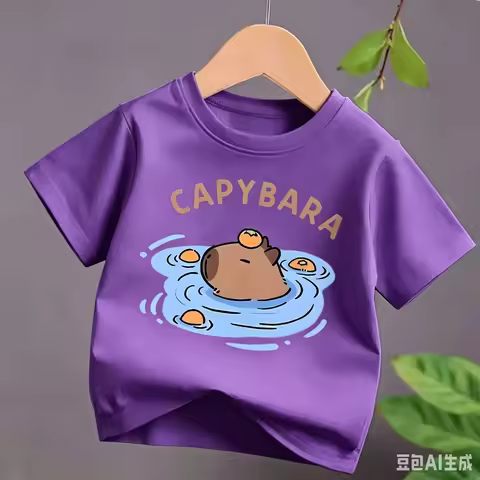 4 To14Y Girls Casual Capybara Print Short Sleeve T-Shirt 2026 New Cute Spring Summer Y2k Children's 