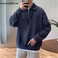 Sweater Polo Long Sleeve Men Quarter Zip Baju Lelaki Polo Korean Style Collar Polo Baju Lengan Panja