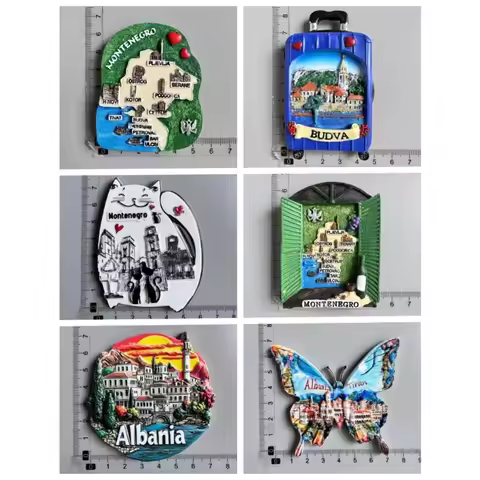 Balkans Travel Fridge Magnet Montenegro Albania Budva Cat Suitcase Butterfly Map Landmark Souvenir D