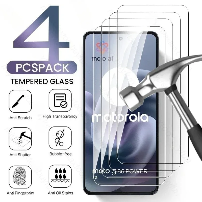 4Pcs 9H Clear Crystal Tempered Glass Case for Motorola Moto G86 G 86 Power 5G Full Screen Protector 