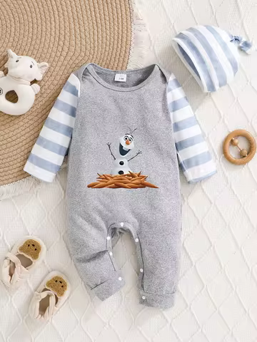 【Officially Authorized】 Disney Frozen Olaf in Nest Baby Hooded Jumpsuit | Soft Skin-Friendly Fabric 