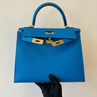 HERMES 愛馬仕 Kelly 28 法國藍 金扣 Epsom 皮