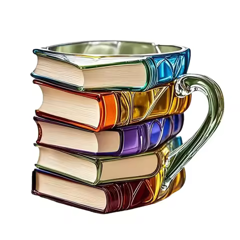 Painted Book Mug Unique Books Stack Coffee Cup Creative Drinking Cup Collection Gifts for Literature