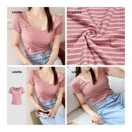(Fashion2) Lovito Casual Striped Plicated T-Shirt for Women L131ED030